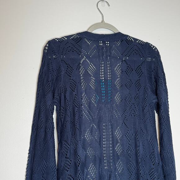 Market & Spruce Cecily Pointelle Open Duster Cardigan Blue NWT Size Small - Picture 7 of 10